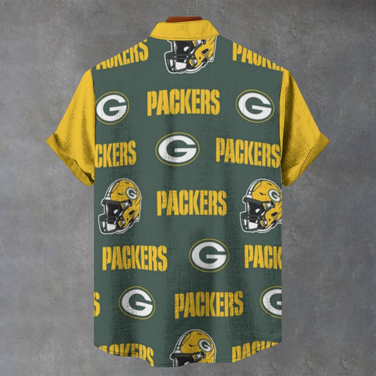 Green Bay Football Game Day All-Over Print Men's Stand Collar Shirt|110GSM Imitation Flax