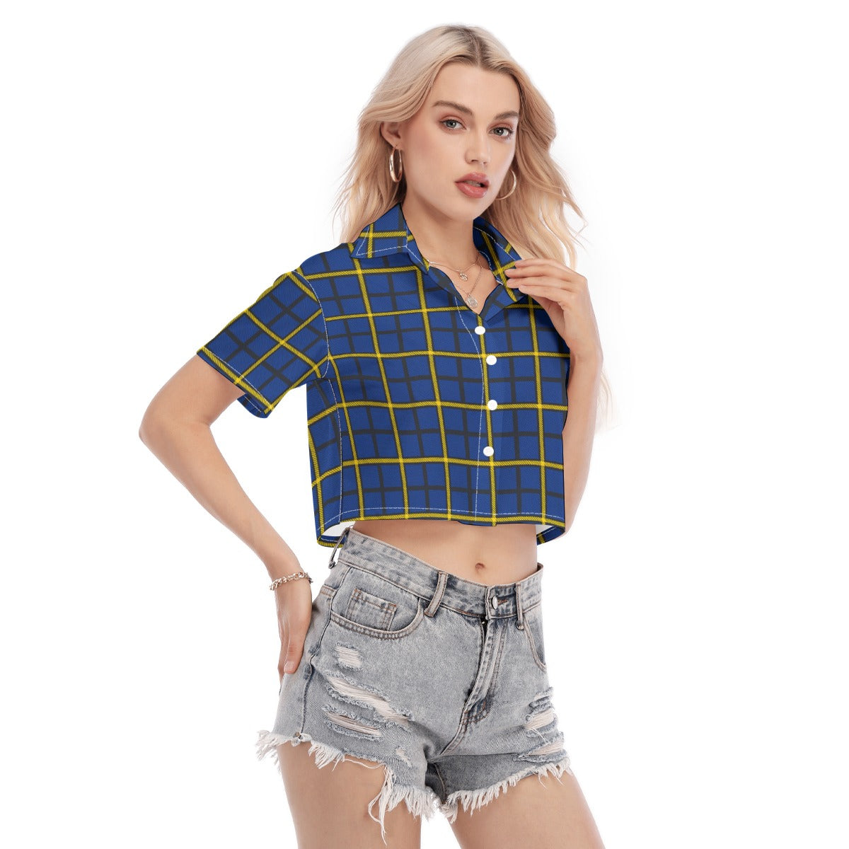 Pittsburgh Tartan Plaid Panthers Women's Cropped Shirt