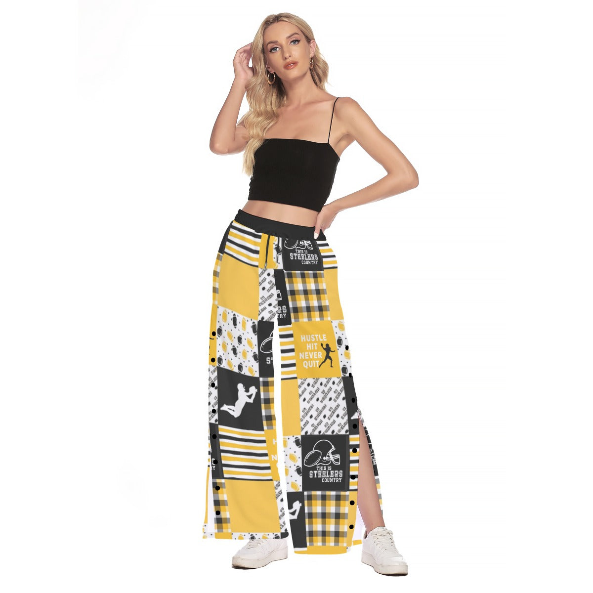 All-Over Print Women's Side Slit Snap Button Trousers