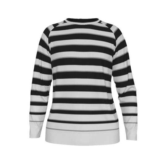 Black and white striped long-sleeve shirt on a white background