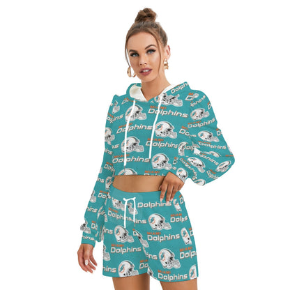 Miami Football Game Day All-Over Print Women's Mirco Fleece Hoodie And Shorts Set