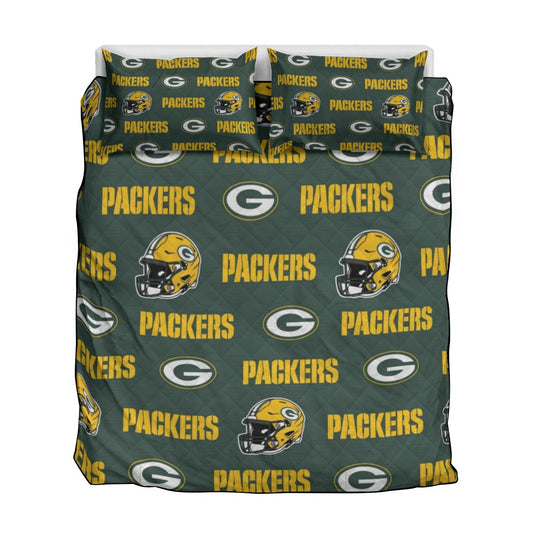 Green Bay Football Game Day Quilt & Pillow Cases With  Edge-wrapping Strips