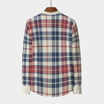Urban Legend Tartan plaid Stand Collar Shirt With Long Sleeve|110GSM Imitation Flax