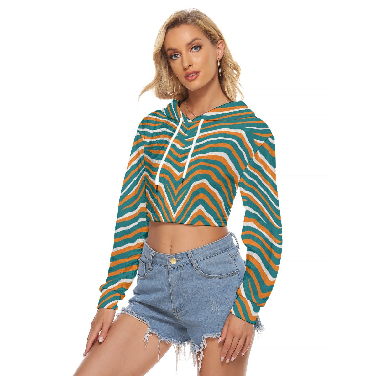 Miami Football Game Day All-Over Print Women's Crop Top Hoodie|Velvet