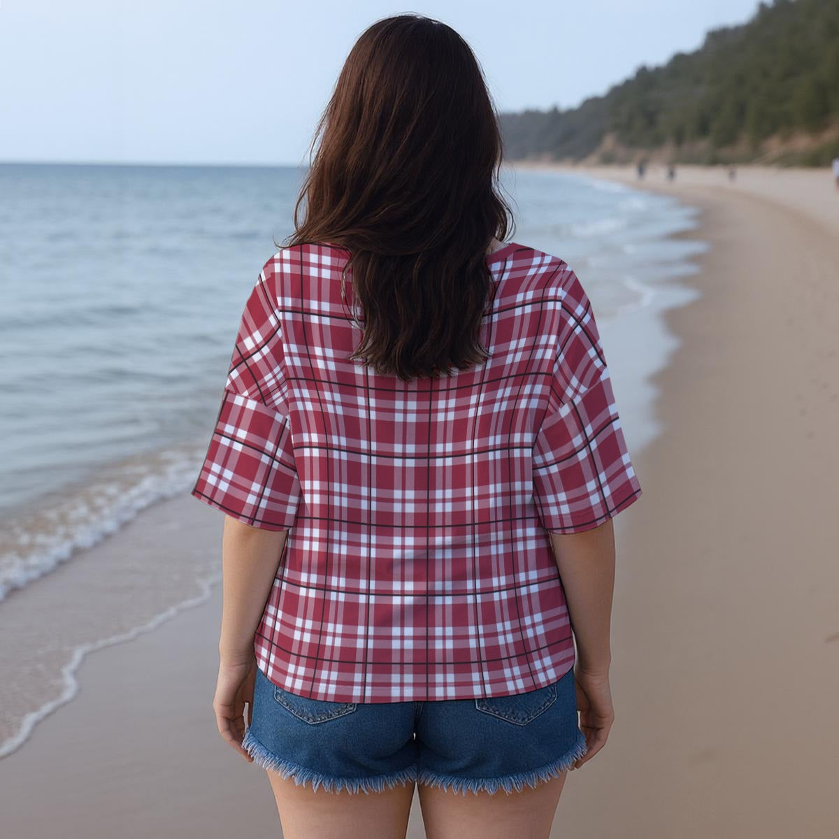 Alabama Tartan plaid Women’s Casual V-Neck Short Sleeve Top