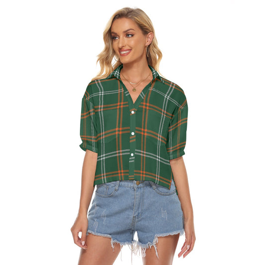Urban Legend Miami Hurricanes Tartan Plaid Women's V-Neck Shirt – Orange and Green College Streetwea