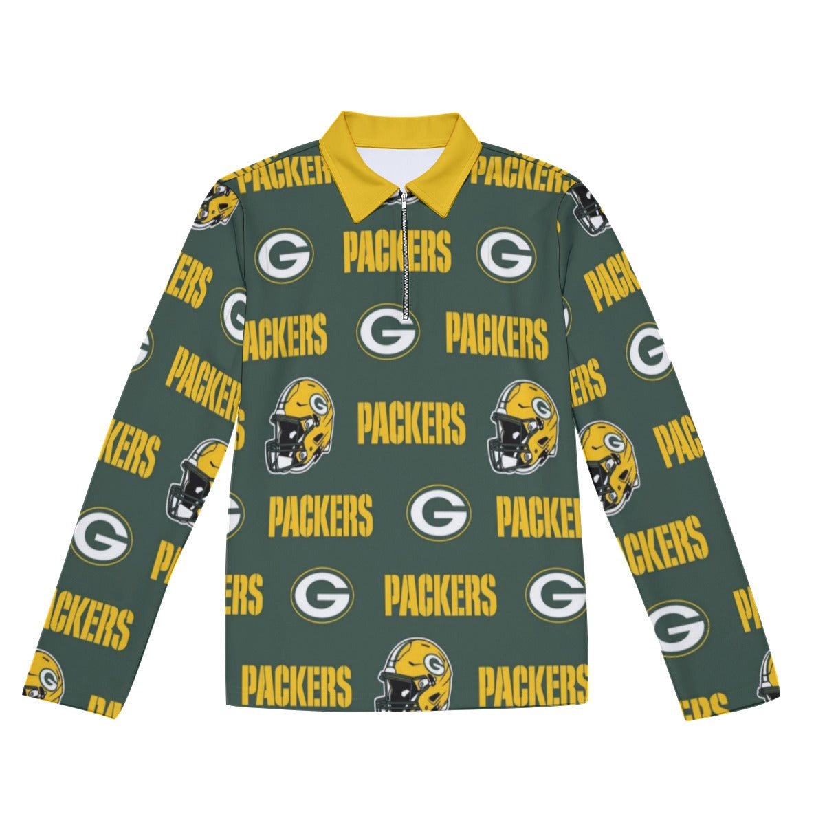 Green Bay Football Game Day All-Over Print Men's Lapel T-shirt With Neckline Zipper Closure