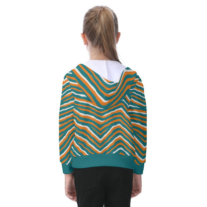 Miami Football Game Day All-Over Print Kid's Zip-up Hoodie With Patch Pocket