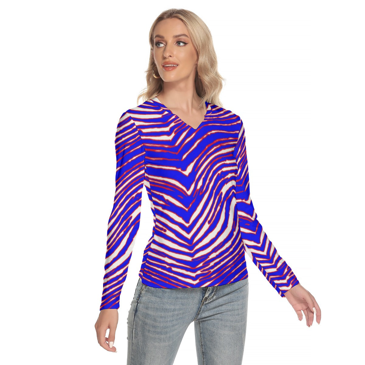 Buffalo Bills Zubaz Women's V-Neck Long Sleeves T-Shirt