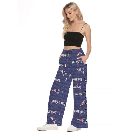New England Football Game Day All-Over Print Women's Side Slit Snap Button Trousers