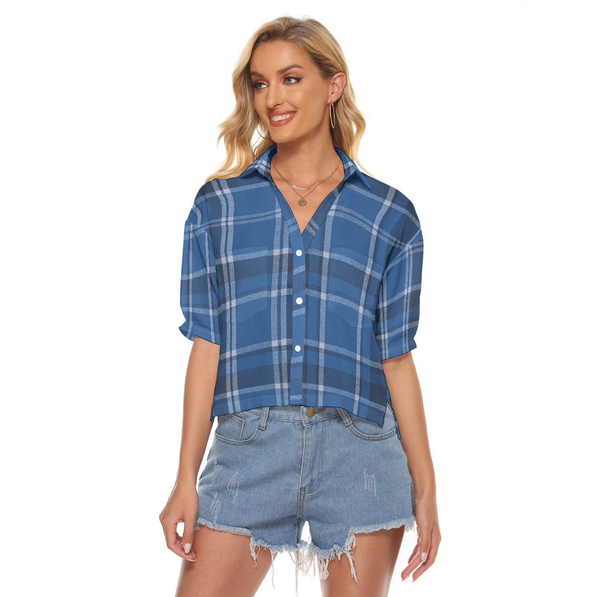 Urban Legend Kentucky Wildcats Tartan Plaid Women's V-Neck Shirt – Blue and White College Streetwear