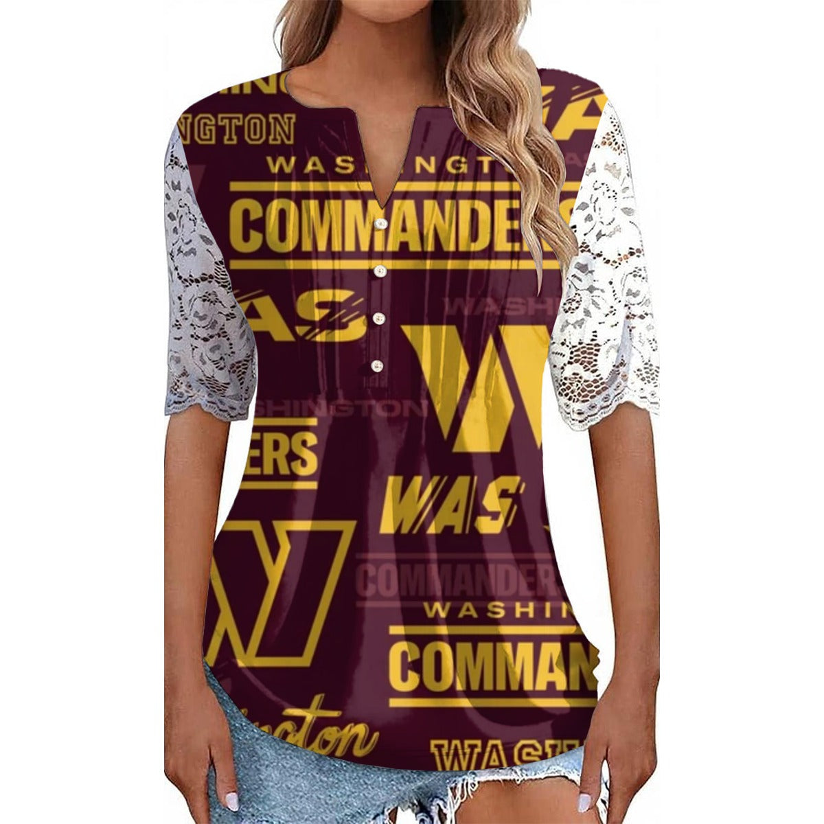 Washington Commanders Women's Lace Sleeve Shirt
