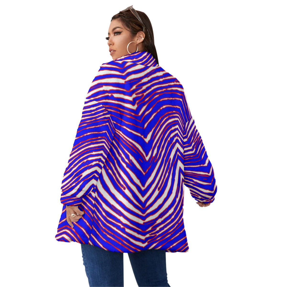 Buffalo Bills Zubaz Unisex Borg Fleece Stand-up Collar Coat With Zipper Closure(Plus Size)