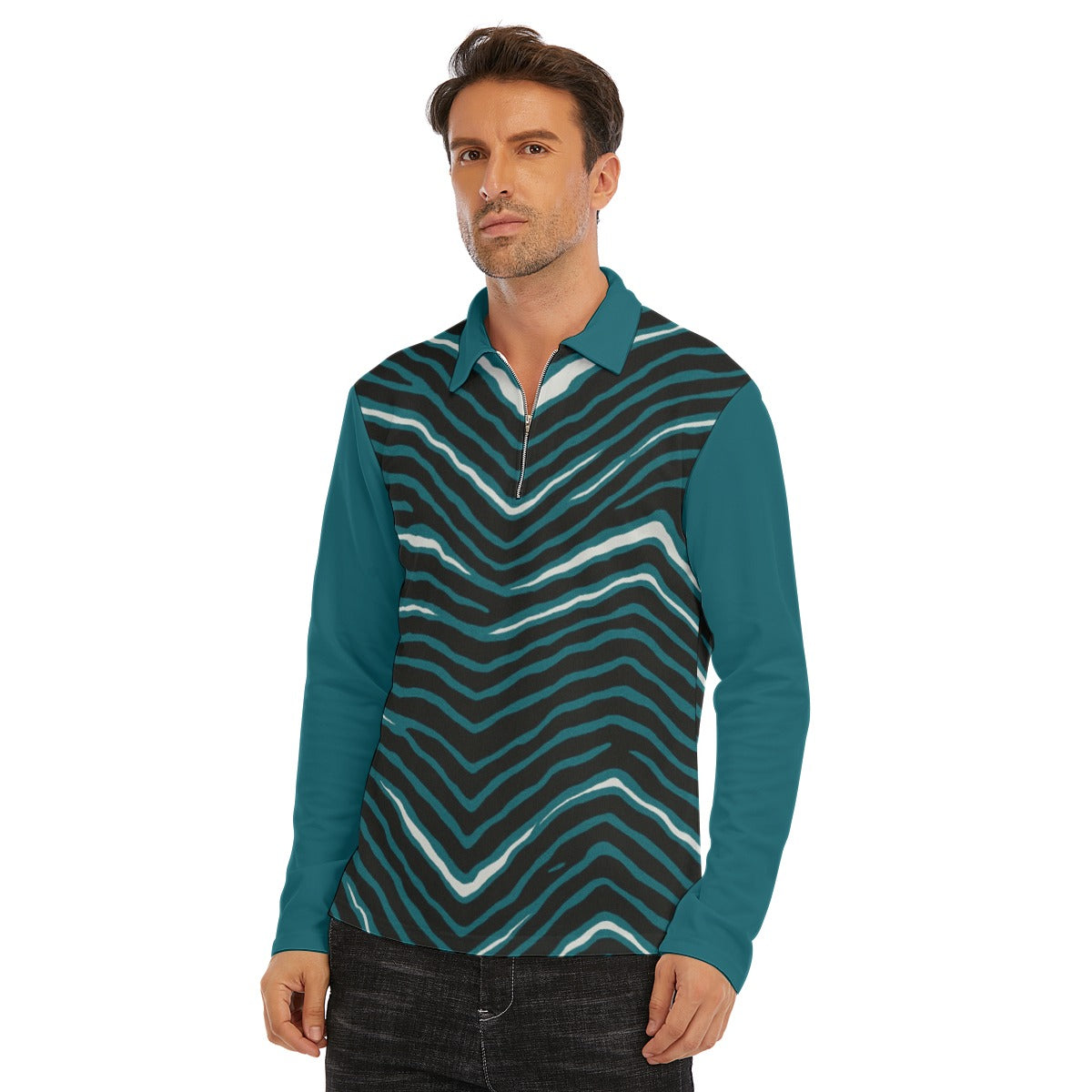 Philadelphia Football Game Day All-Over Print Men's Lapel T-shirt With Neckline Zipper Closure