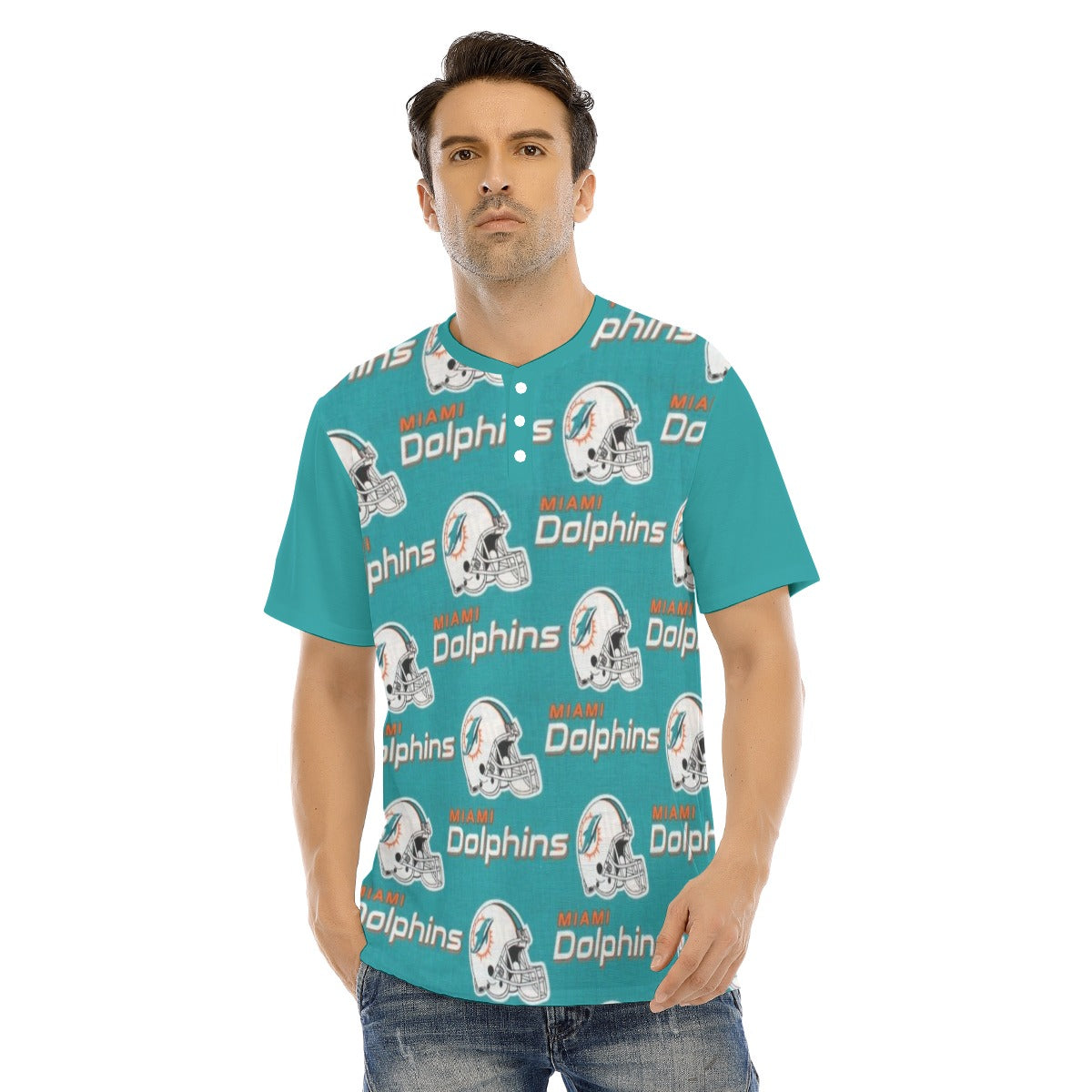 Miami Football Game Day All-Over Print Men's Short Sleeve T-shirt With Button Closure
