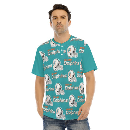 Miami Football Game Day All-Over Print Men's Short Sleeve T-shirt With Button Closure