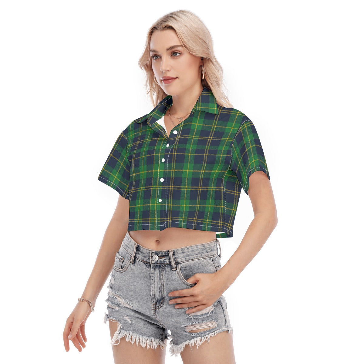 Notre Dame Tartan Plaid Fighting Irish Women's Cropped Shirt