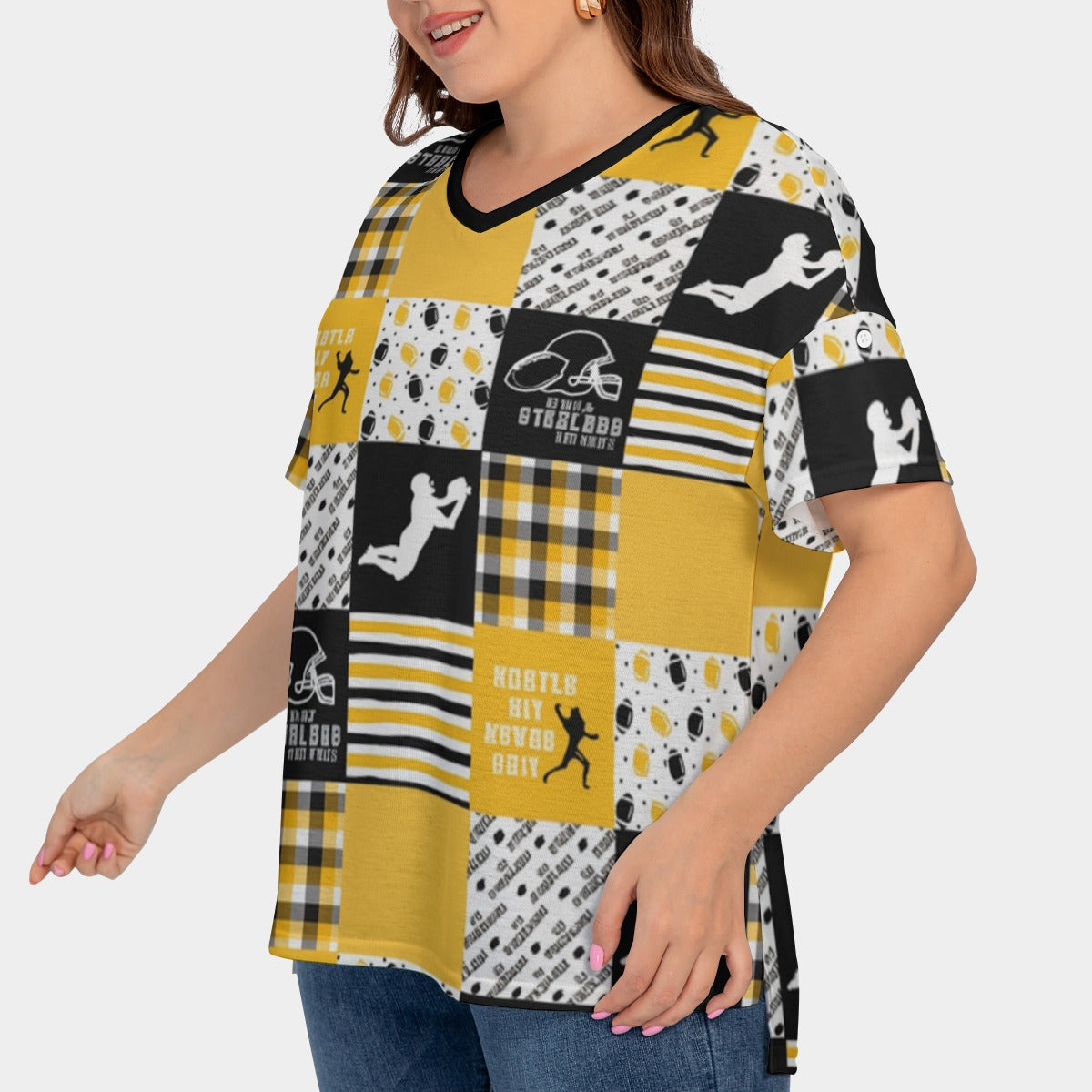 All-Over Print Women's Drop-shoulder Short Sleeve T-shirt With Sleeve Loops(Plus Size)