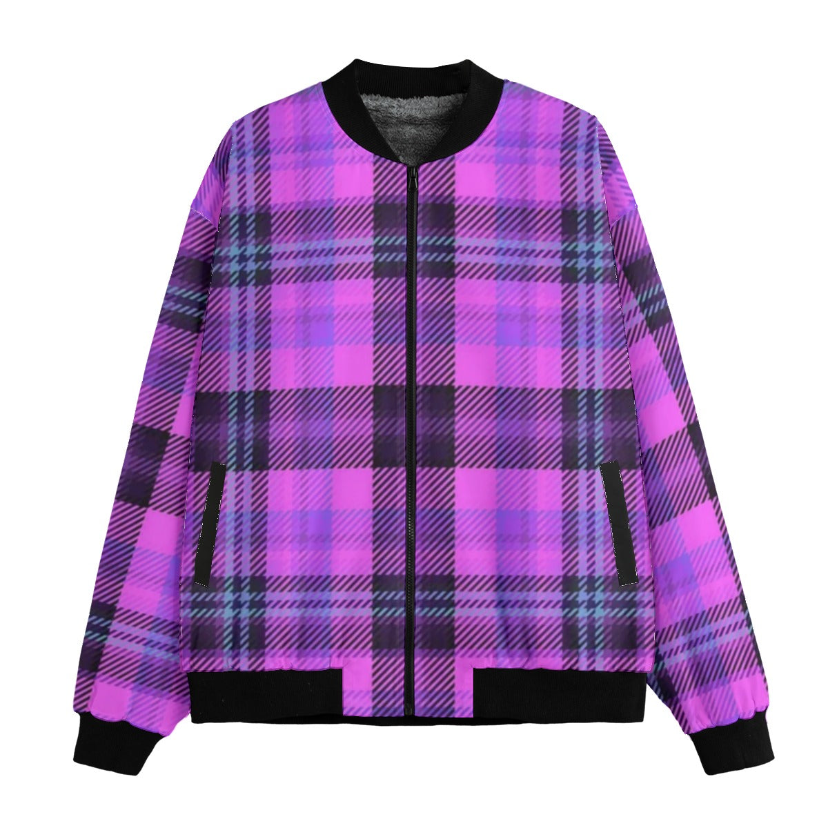 Isle of Skye – purple vibrant tartan  Fleece Bomber Jacket