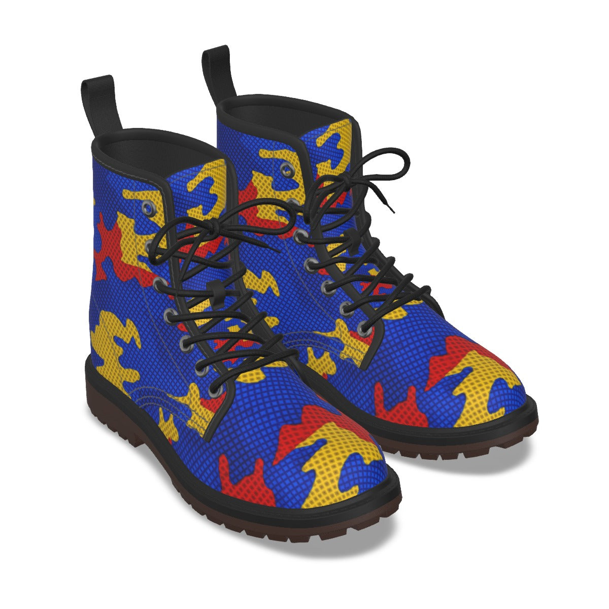 Urban Legend Kansas Blue and Crimson Camo Martin Short Boots – Jayhawks-Inspired Streetwear for Game