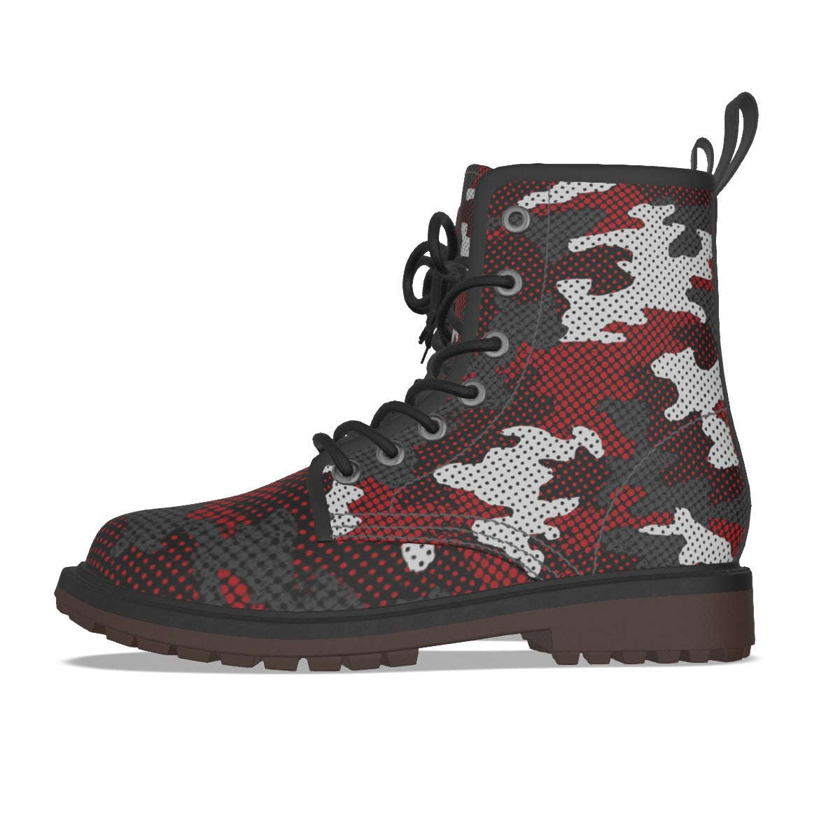 Urban Legend Arkansas Red and White Camo Martin Short Boots – Rugged College Streetwear for Game Day