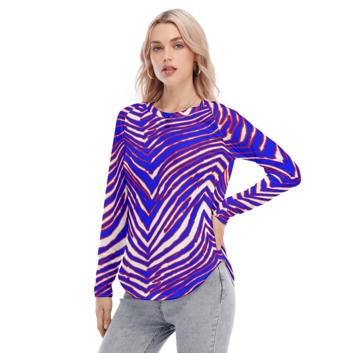 Buffalo Bills Zubaz Women's Raglan Sleeves U-Shaped Hem Long Sleeves Blouse