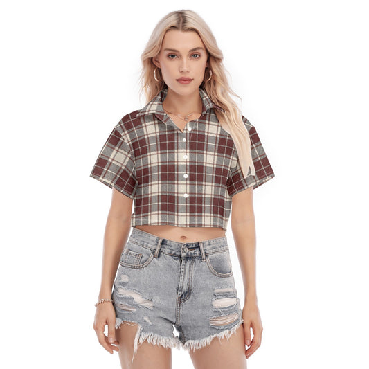 Oklahoma Tartan Plaid Sooners Women's Cropped Shirt