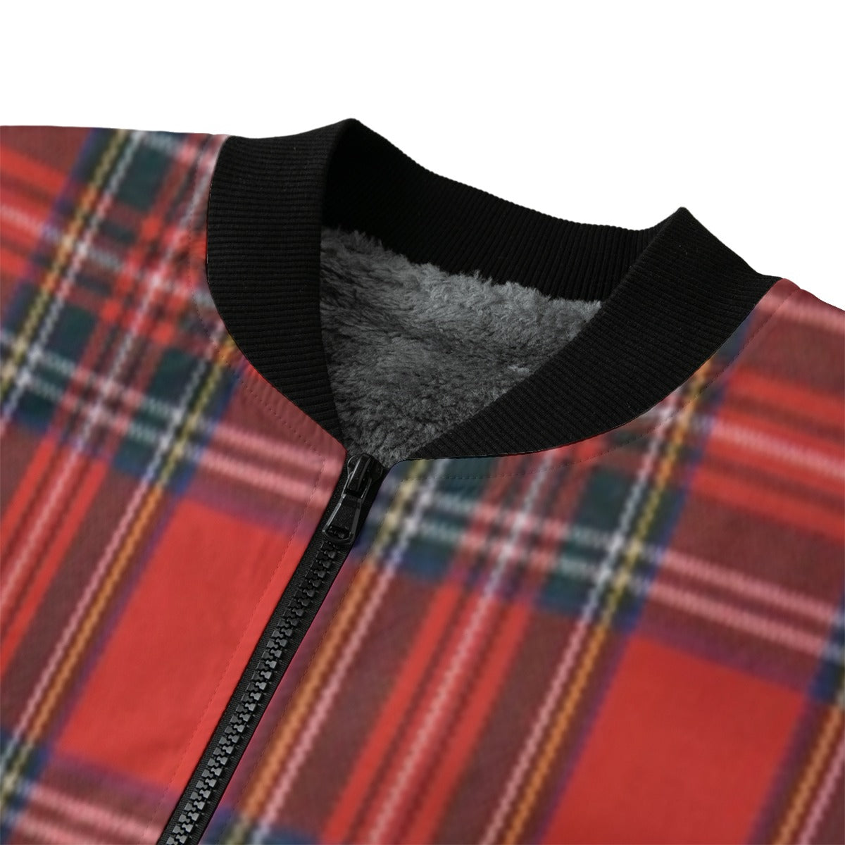 Red Royal Stewart tartan plaid Fleece Bomber Jacket