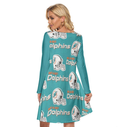 Miami Football Game Day All-Over Print Women's Crew Neck Dress