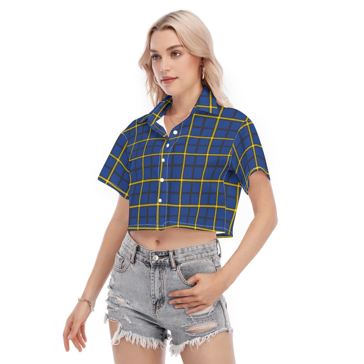 Pittsburgh Tartan Plaid Panthers Women's Cropped Shirt