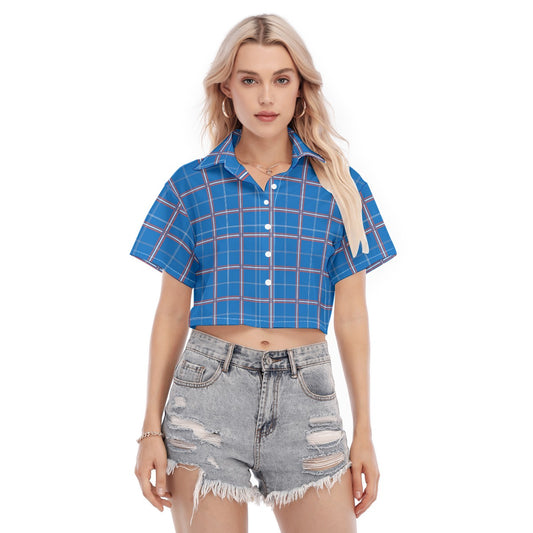Kansas Tartan Plaid Jayhawks  Women's Cropped Shirt