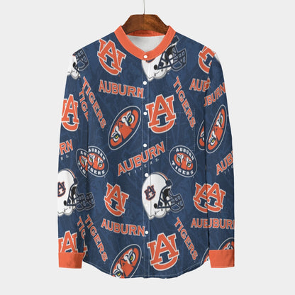 Auburn Tigers Stand Collar Shirt With Long Sleeve|110GSM Imitation Flax