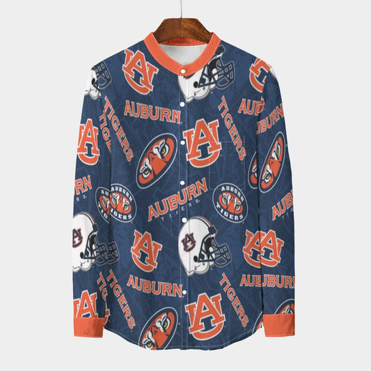 Auburn Tigers Stand Collar Shirt With Long Sleeve|110GSM Imitation Flax