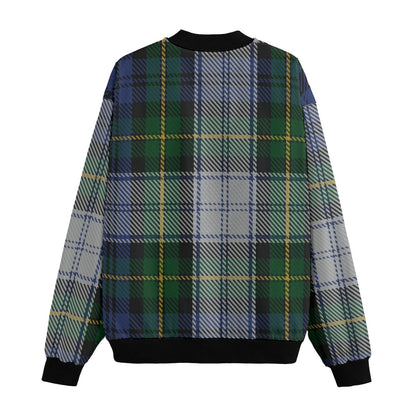 Gordon Dress tartan plaid white green blue yellow  Fleece Bomber Jacket