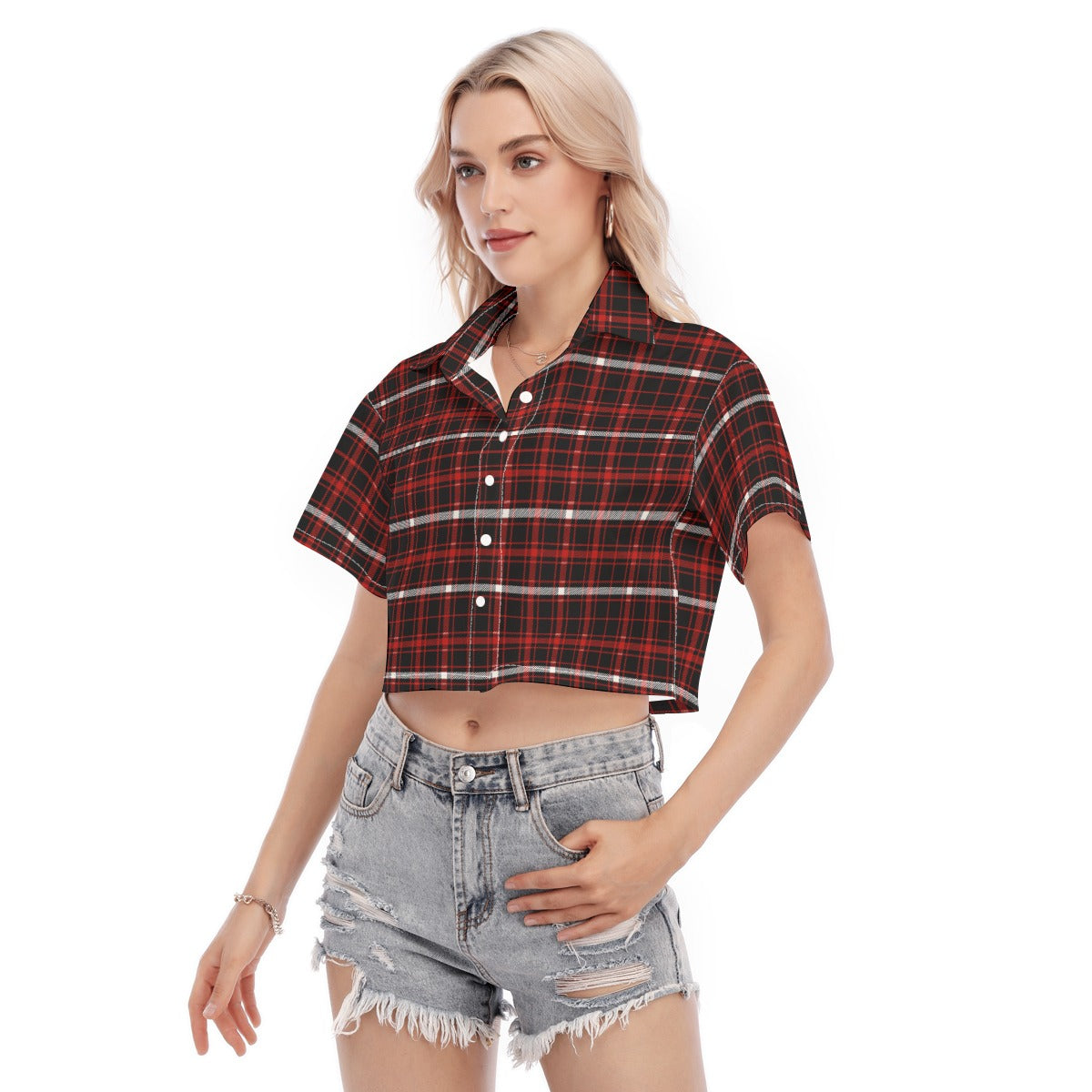 Nebraska Tartan Plaid Cornhuskers Women's Cropped Shirt