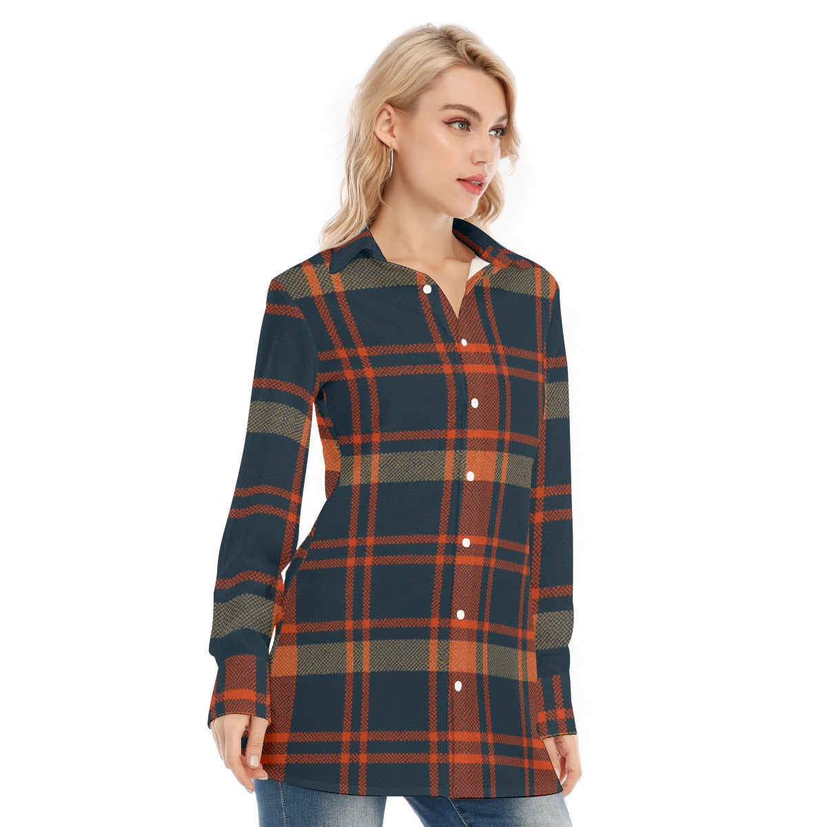 Auburn - Tigers Tartan Plaid Women's Long Shirt |115GSM Cotton poplin