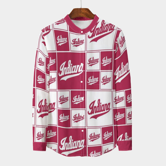 Indiana Bloomington Hoosiers Stand Collar Shirt With Long Sleeve|110GSM Imitation Flax