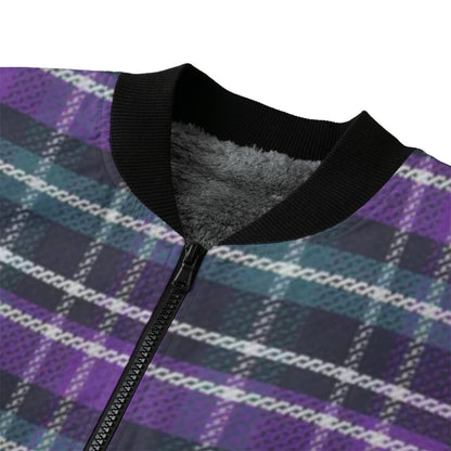 Isle of Skye – purple green tartan Fleece Bomber Jacket