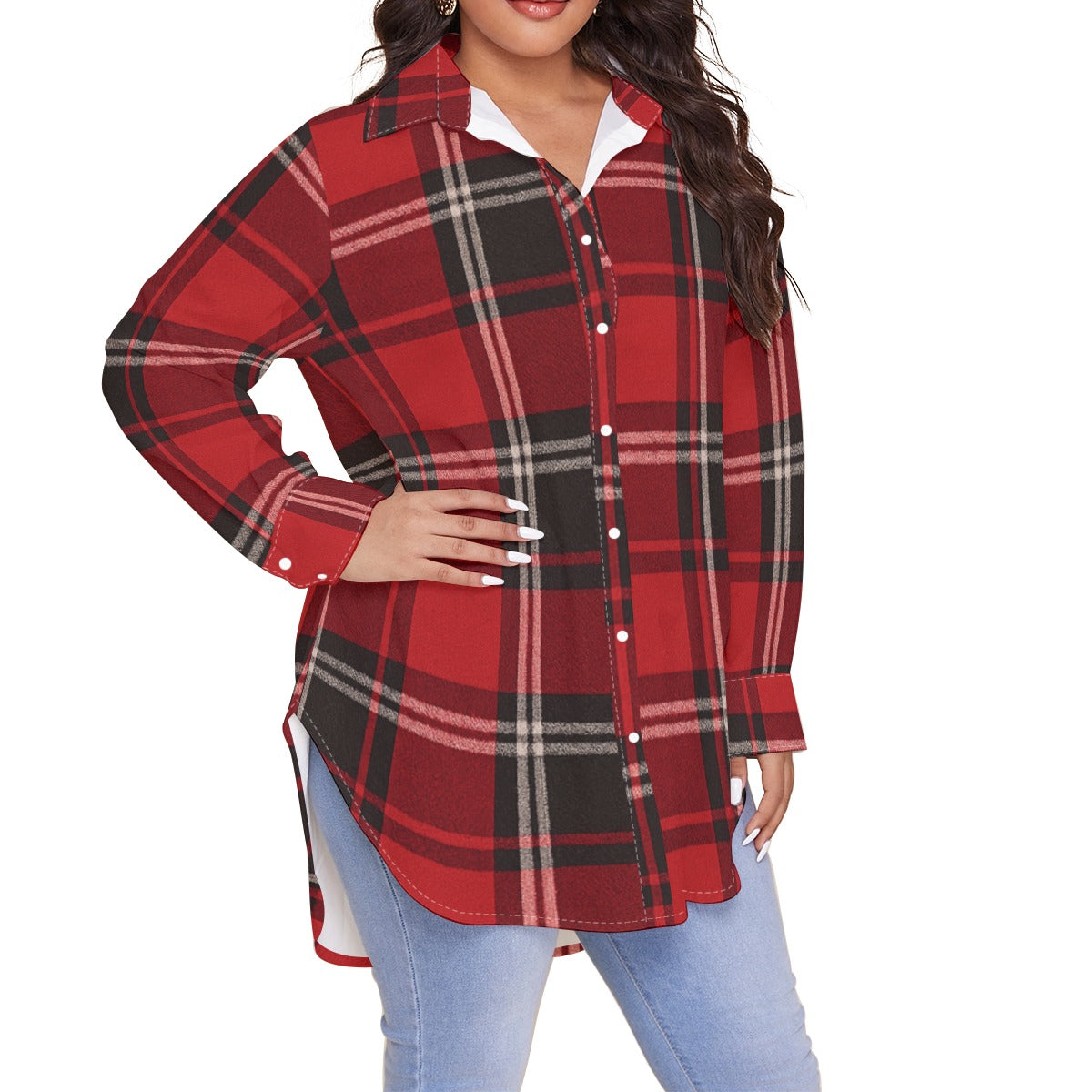 Cincinnati - Bearcats Tartan Plaid Women's Shirt With Long Sleeve(Plus Size)