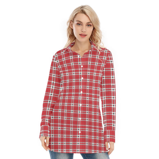 Houston Tartan Plaid Cougars  Women's Long Shirt |115GSM Cotton poplin