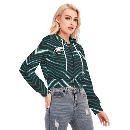 Philadelphia Football Game Day All-Over Print Women's Crop Top Hoodie With Zipper Closure