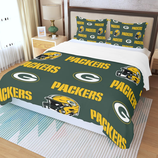 Green Bay Football Game Day Three Piece Duvet Bedding Set