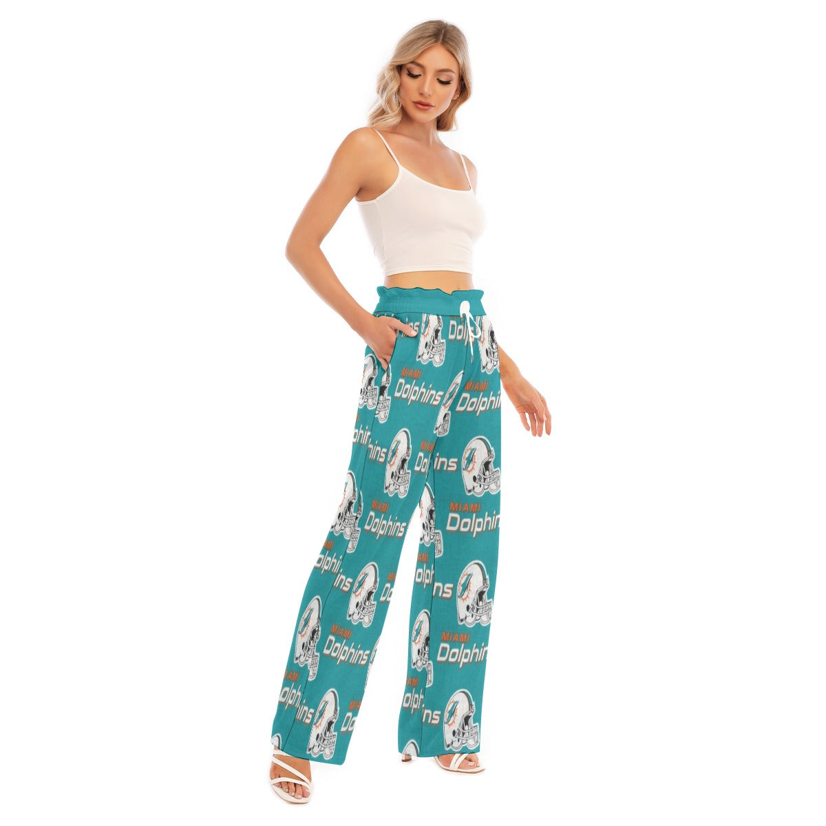 Miami Football Game Day All-Over Print Women's Waist Fungus Edge Wide-leg Pants