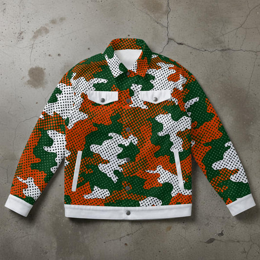 Urban Legend Miami  Green Orange White Camo Unisex Collared Jacket