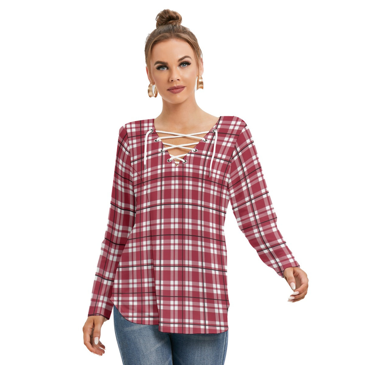 Alabama - Crimson Tide tartan plaid  Women's Long Sleeve Neckline Tie Sweatshirt