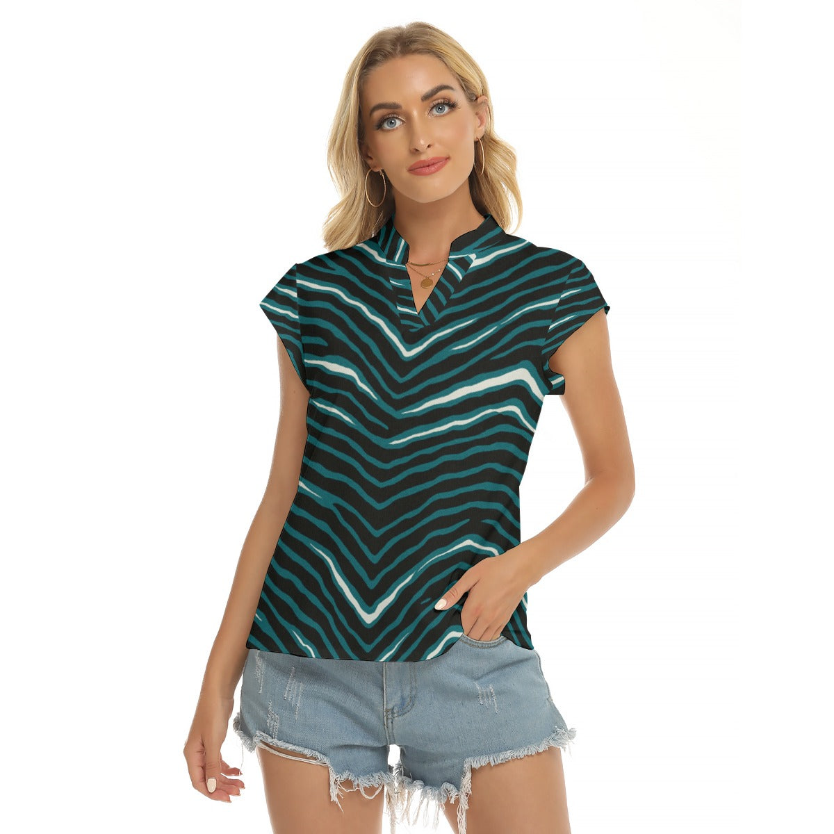 Philadelphia Football Game Day All-Over Print Women's Stacked V-neck Short Sleeve Blouse