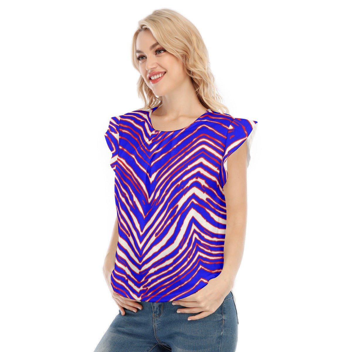 Buffalo Bills Zubaz Women's O-neck T-shirt With Ruffle Sleeves