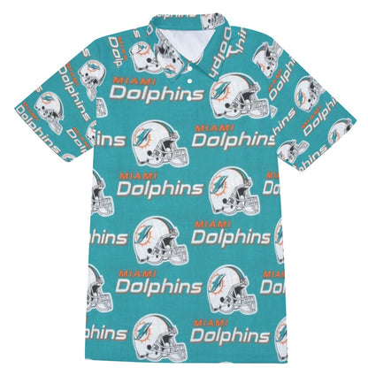 Miami Football Game Day All-Over Print Men's Short Sleeve Polo Shirt With Button Closure