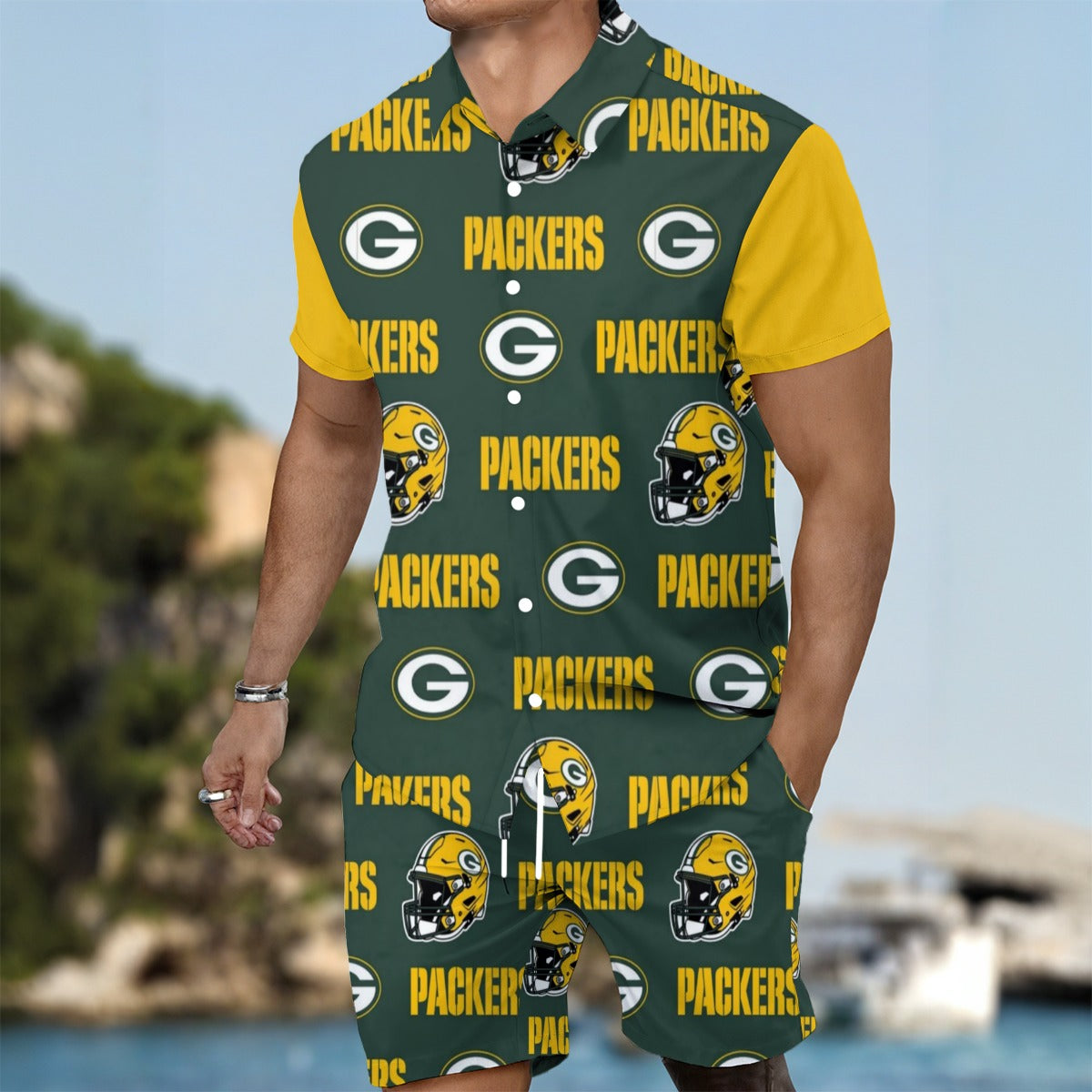 Green Bay Football Game Day All-Over Print Men's Summer Shirt Set