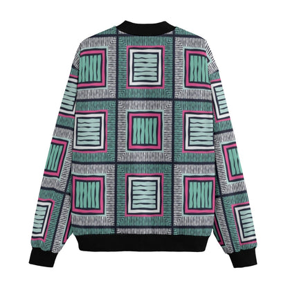 BoomBox Vibes Ethnic Boho Patchwork Fleece Bomber Jacket – Seamless Urban Streetwear